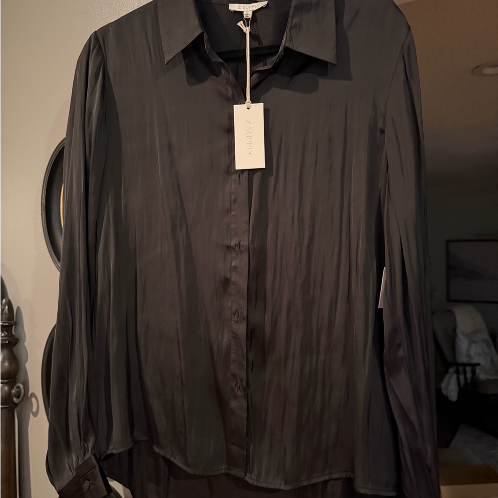 Z Supply Charcoal Satin Blouse